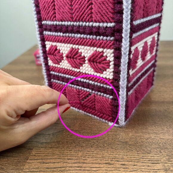 Vtg Handmade Tissue Box Cover + Base Pink Needlepoint Decor Gift Grandma Cottage - Picture 6 of 6
